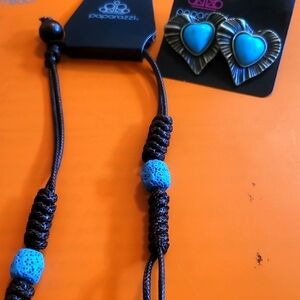 #10 Paparazzi Black Necklace with Blue Heart Earrings